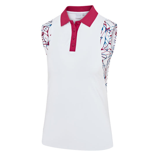 IGLTS2326 - Ladies 'Summer Leaf' Print Panels Sleeveless Polo Shirt