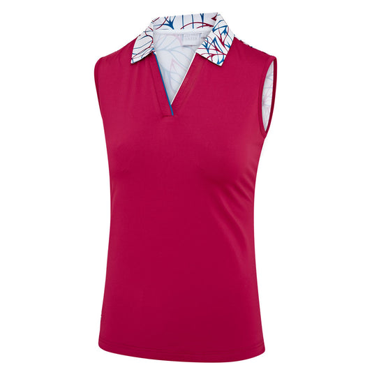 IGLTS2329 - Ladies 'Summer Leaf' Printed Back & Collar Sleeveless Polo Shirt