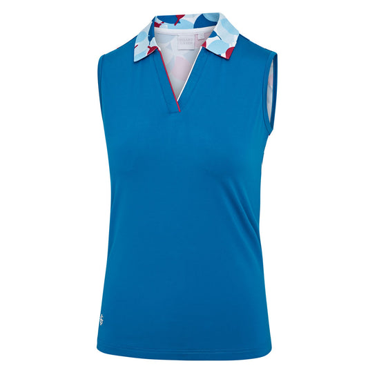 IGLTS2335 - Ladies 'Leaf' Print Back and Collar Sleeveless Polo Shirt