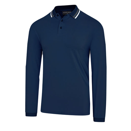 IGTL2353 - Men's Ribbed Collar Long Sleeved Polo Shirt