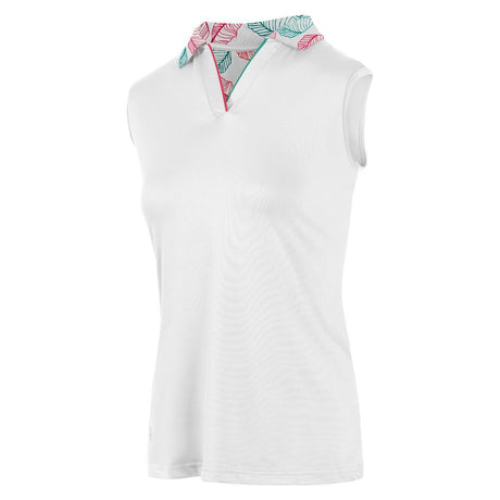 IGLTS2299 - Ladies Leaf Print Back & Collar Sleeveless Polo Shirt