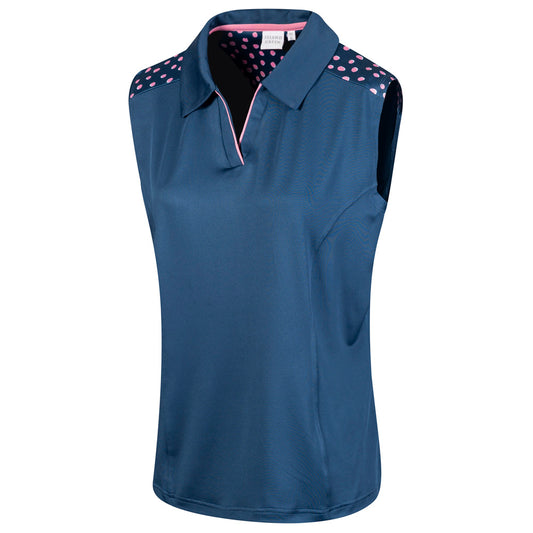 IGLTS2230 - Ladies V Neck Spotted Print Sleeveless Polo Shirt